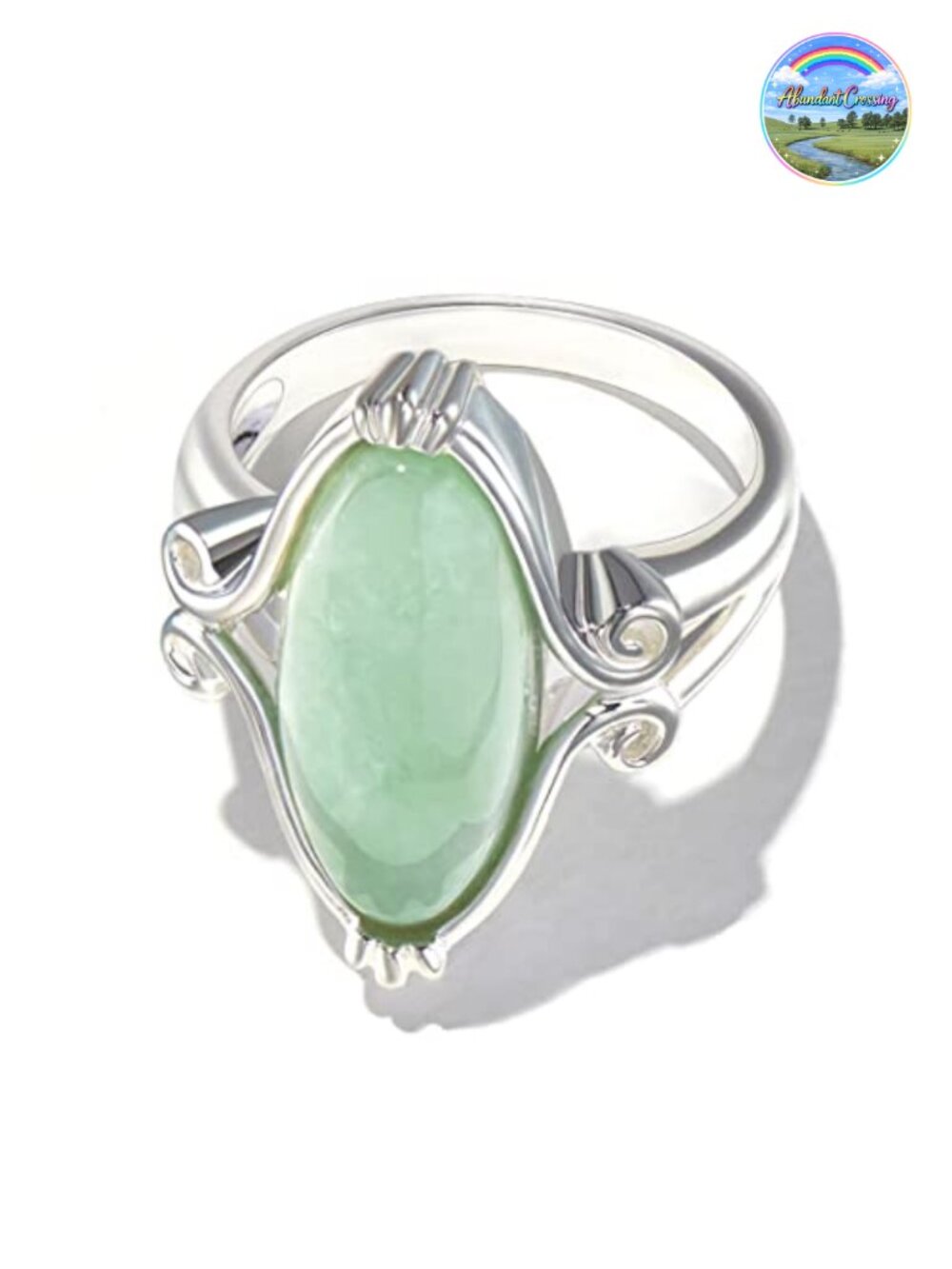 Vintage Celtic Scrollwork Genuine Green Jade Ring .925 Sterling Silver